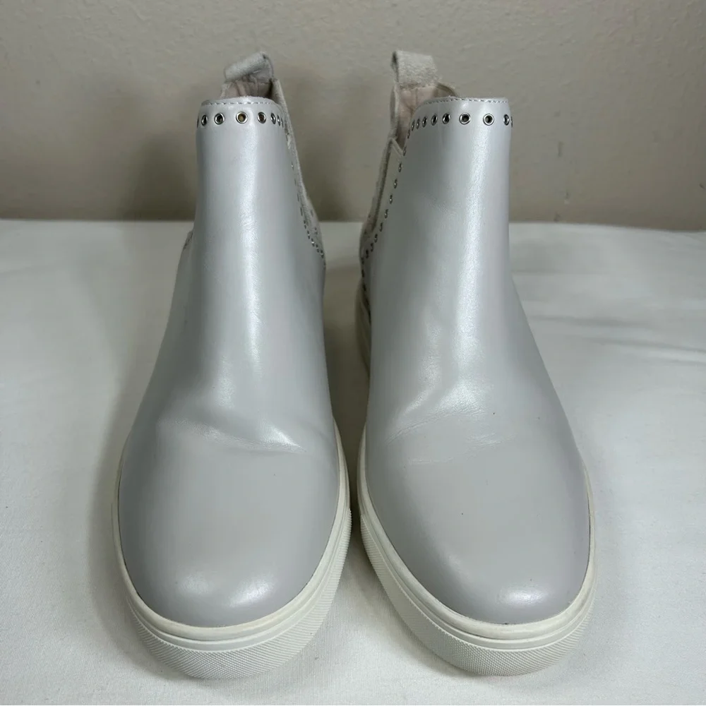 Chelsea & Violet Milo Suede Leather Gray White Eyelet Wedge Slip On Sneakers 8.5